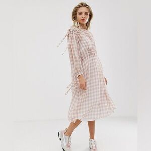 ASOS Pink Gingham Long Sleeve Dress size 6